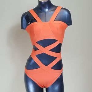 Herve Leger By Max Azria Criss Cross Bathing Suit